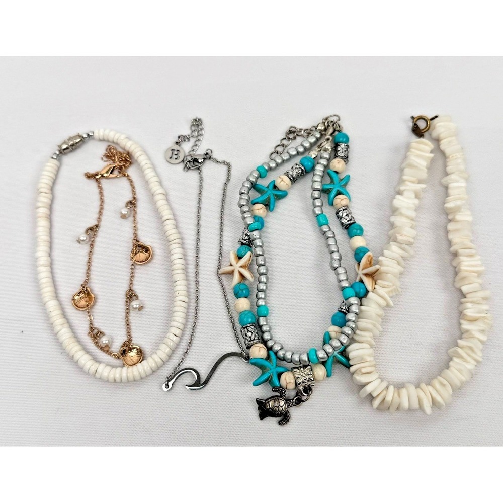 Ankle Bracelet Anklet‎ Double Beaded Turtle Beach Seashell BOHO Mixed Lot (5)